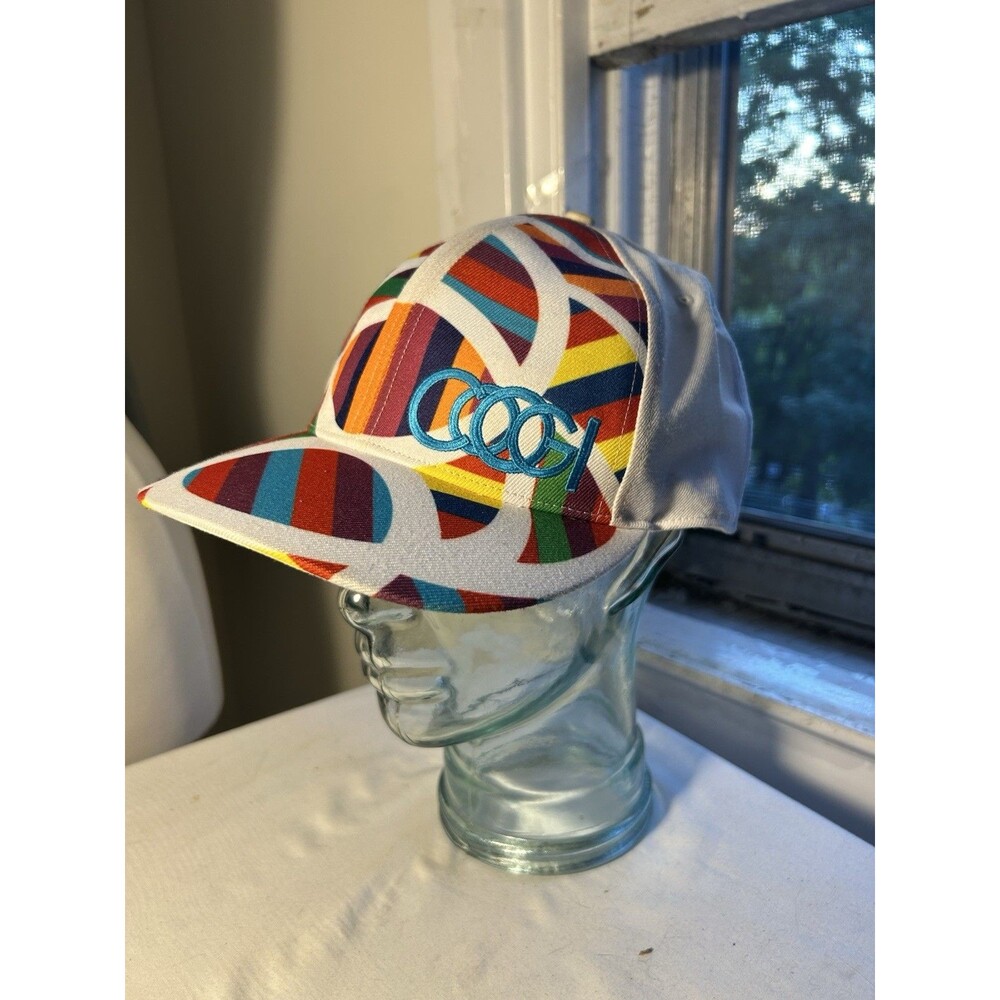 Vintage COOGI Fitted Hat Size 7 1/2 Multi-Color Abstract Y2K Rare w/ Stickers